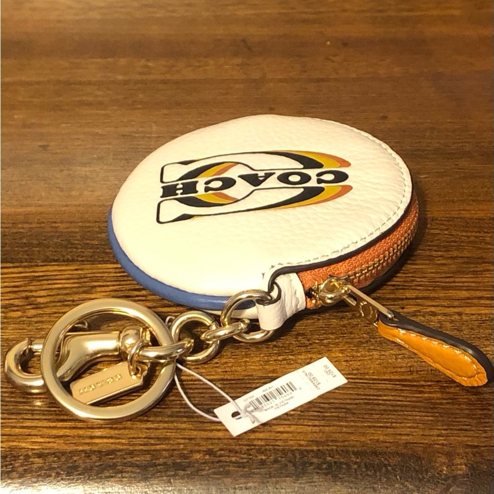 NWT-Coach-Circular Leather Coin Pouch-Coach Stamp Print-$128 - Picture 7 of 11